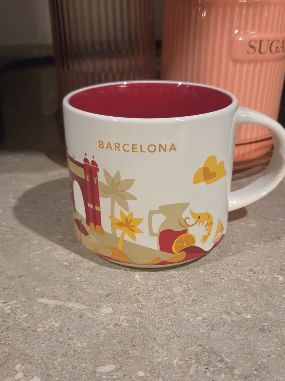 Starbucks 'You Are Here' Barcelona Mug - White Exterior with Red Interior